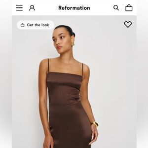 REFORMATION Brown Frankie Satin Dress